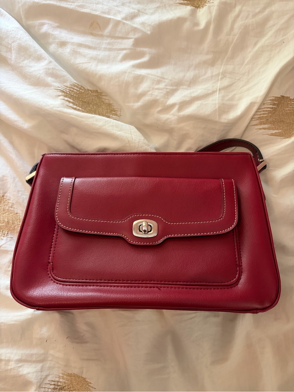 Liz Claiborne Red Leather Turn-Lock Crossbody Bag